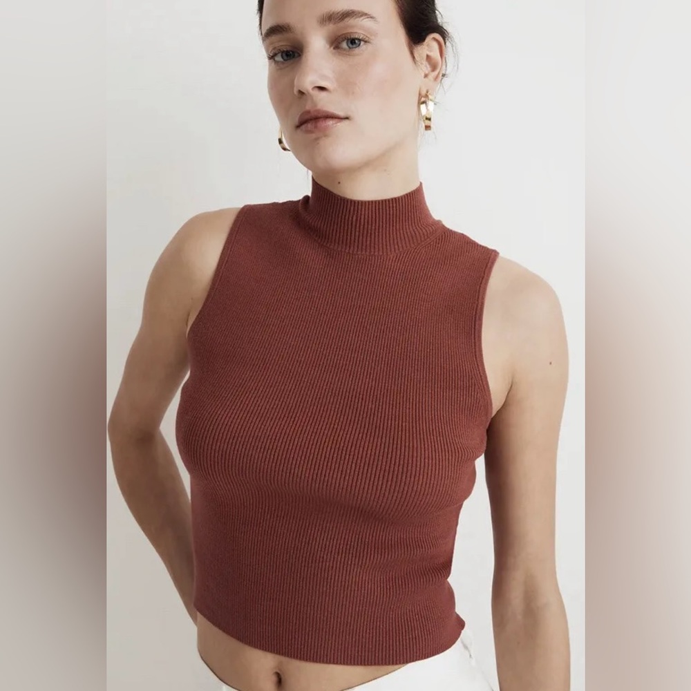 Madewell Wide Rib Mockneck Sweater Tank / SMALL / ANTIQUE ROSE